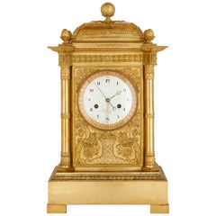 Antique Large Neoclassical Style Gilt Bronze Mantel Clock by Piolaine