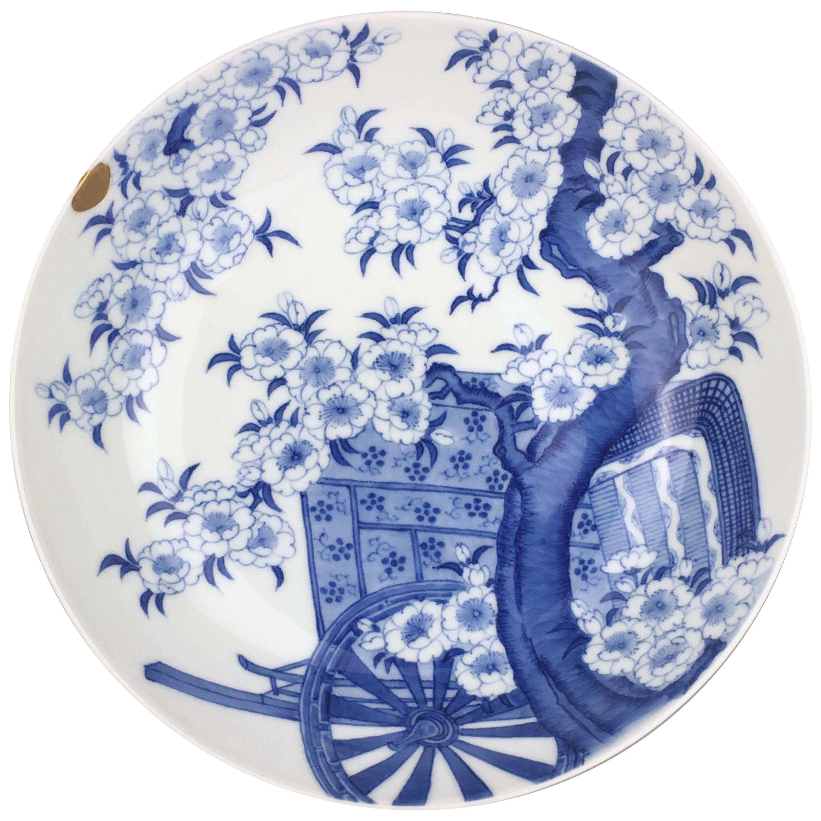 18th Century Nabeshima Ware Dish with Court Carriage Beneath a Cherry Tree For Sale