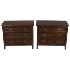 Pair of Distressed Dark Wood Large Nightstands Bedside Chests