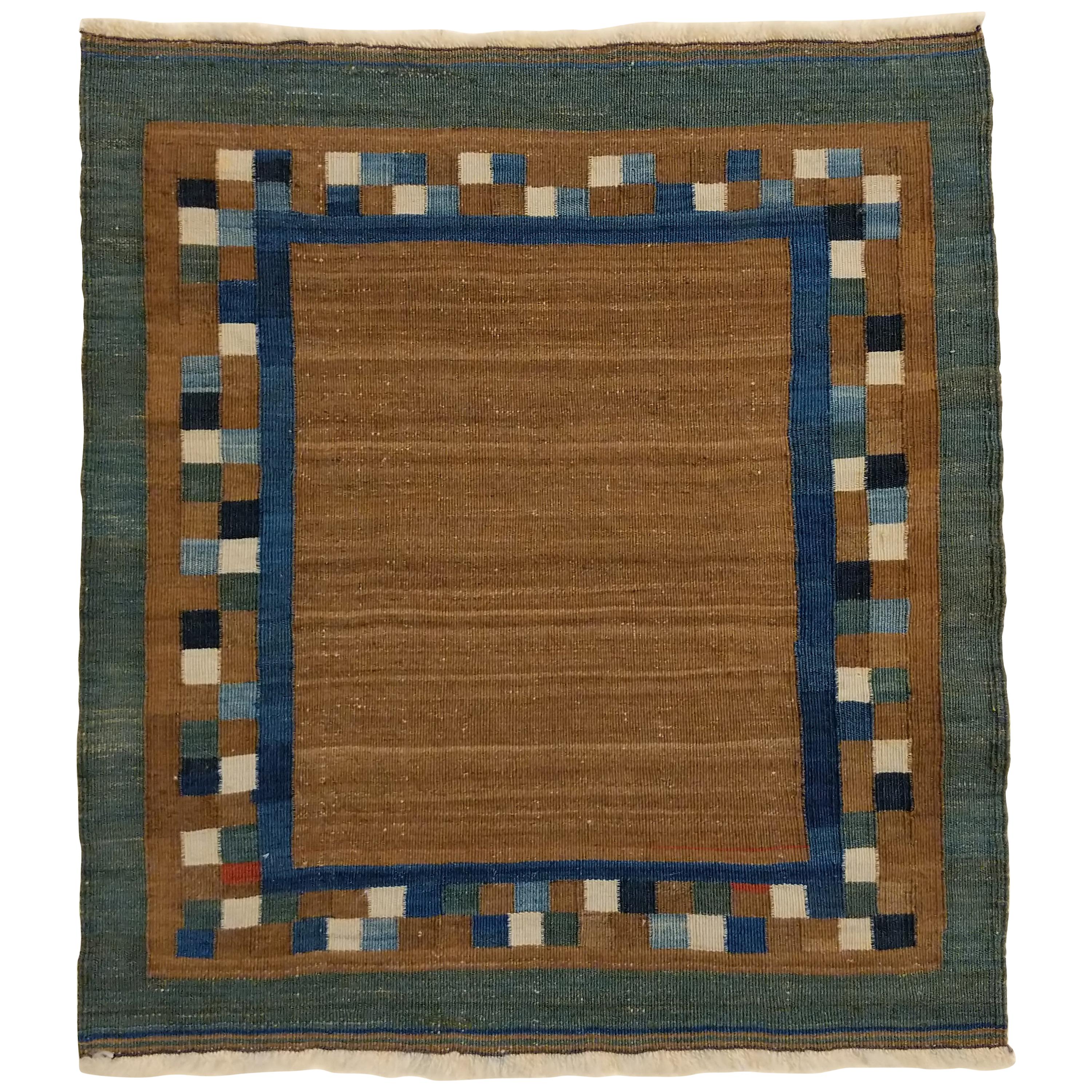 Antique Miniature Modernist Tribal Camel Wool Sofreh Rug