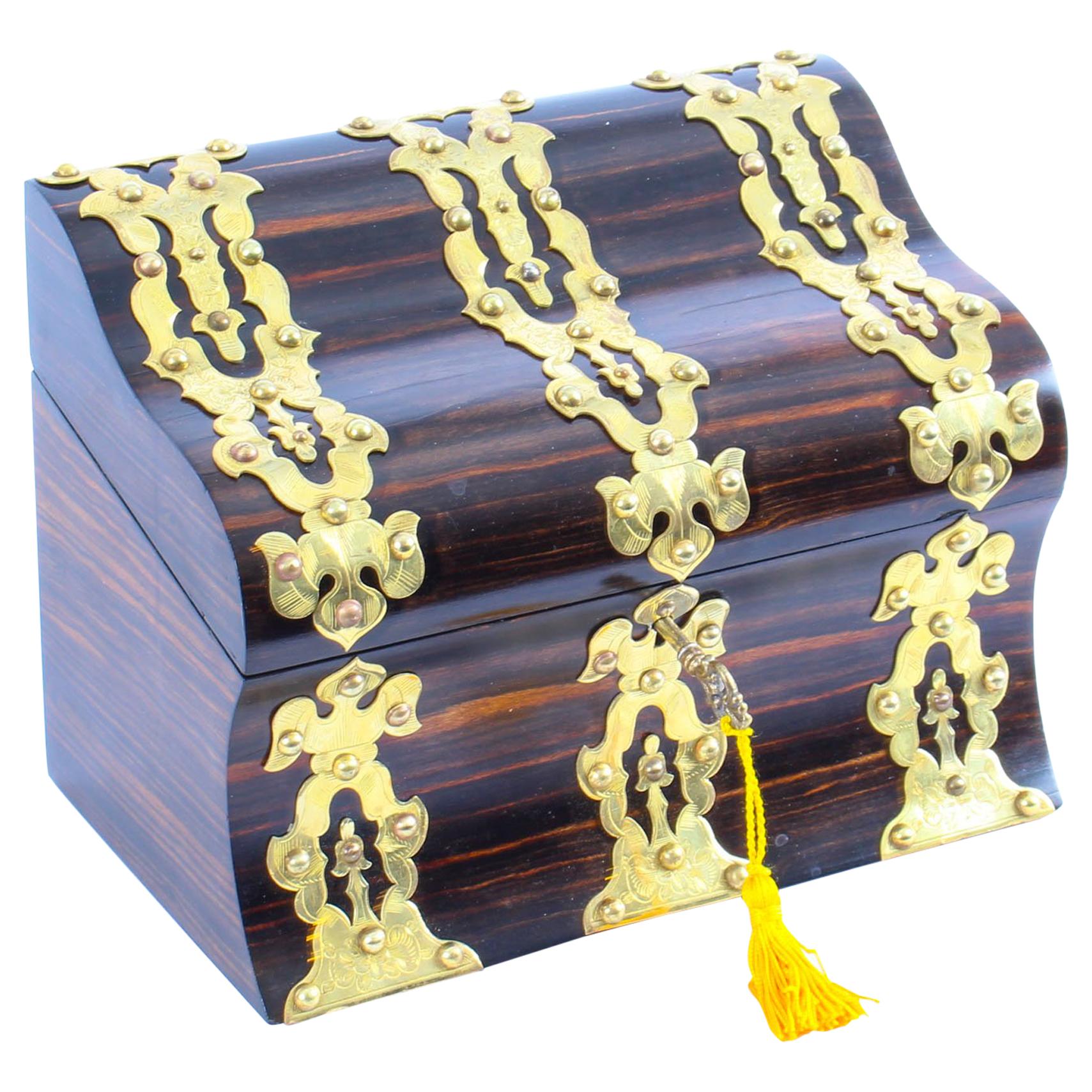 Antique Coromandel Gothic Revival Gilt Brass Strapwork Stationery Box