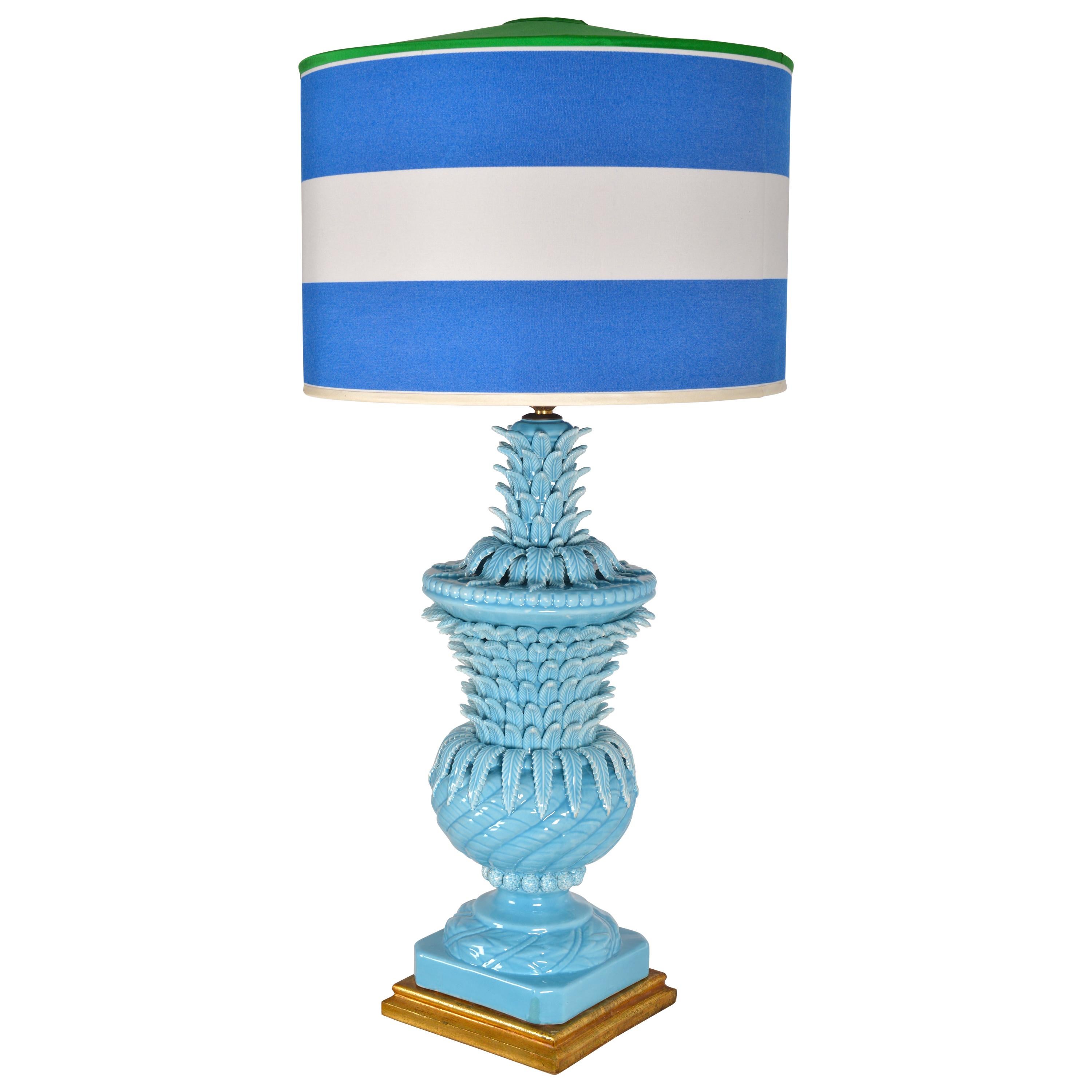 Spanish Turquoise Pineapple Table Lamp For Sale