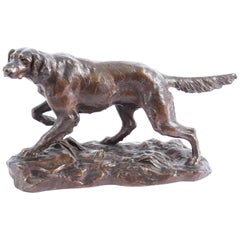 Sculpture ancienne en bronze Chien Setter Irlandais à la chasse par H. Peyrol:: 19ème siècle