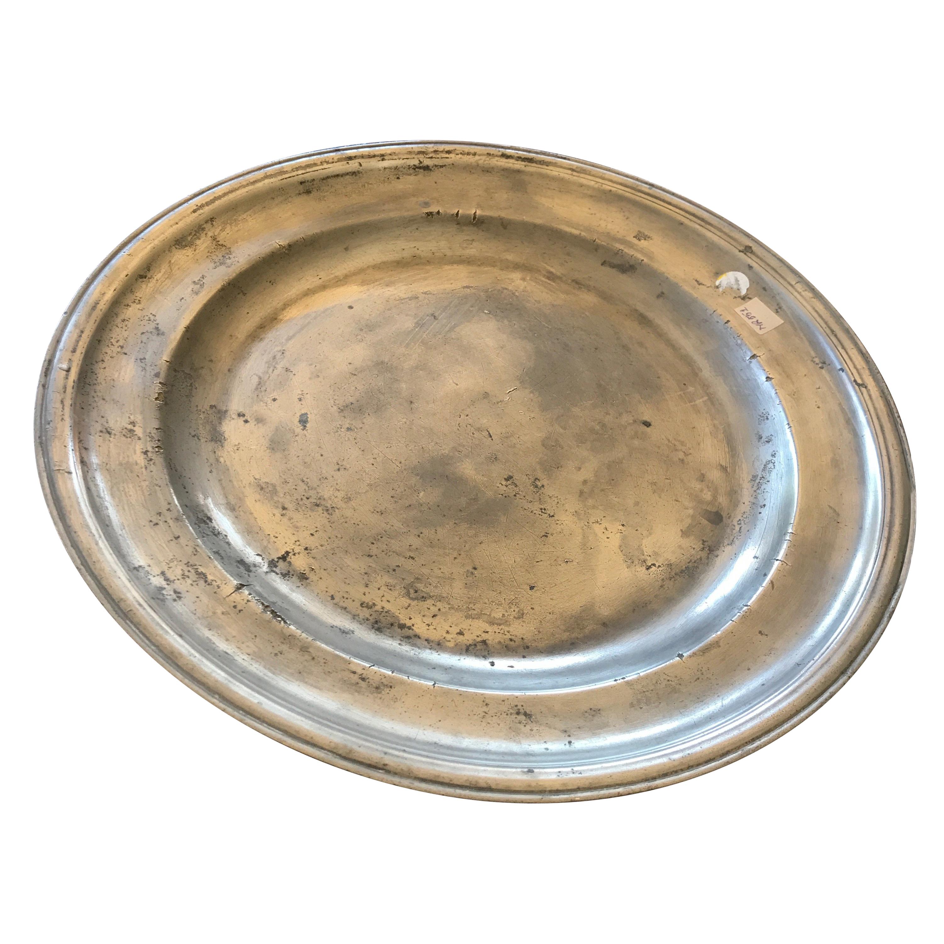 Großer Teller aus Zinn, gestempelt, 18. Jahrhundert im Angebot