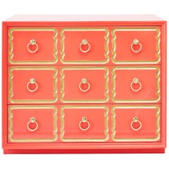 Authentic Dorothy Draper Espana Chest in Coral Lacquer