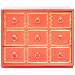 Authentic Dorothy Draper Espana Chest in Coral Lacquer