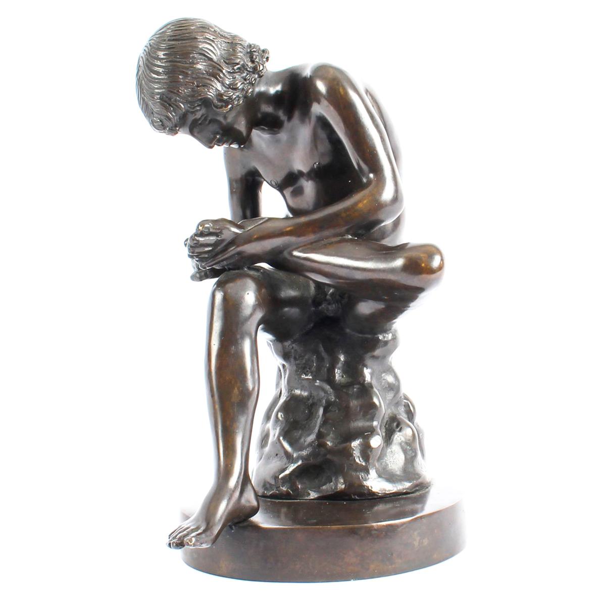 Antique Brown Patinated Bronze Figure of Boy with Thorn Spinario 19th Century