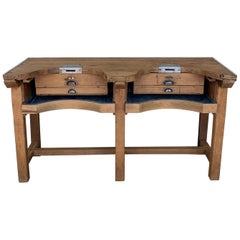 Retro French Jewery Bench or Work Bench Table with Zinc-Lined Drawers and Compartment