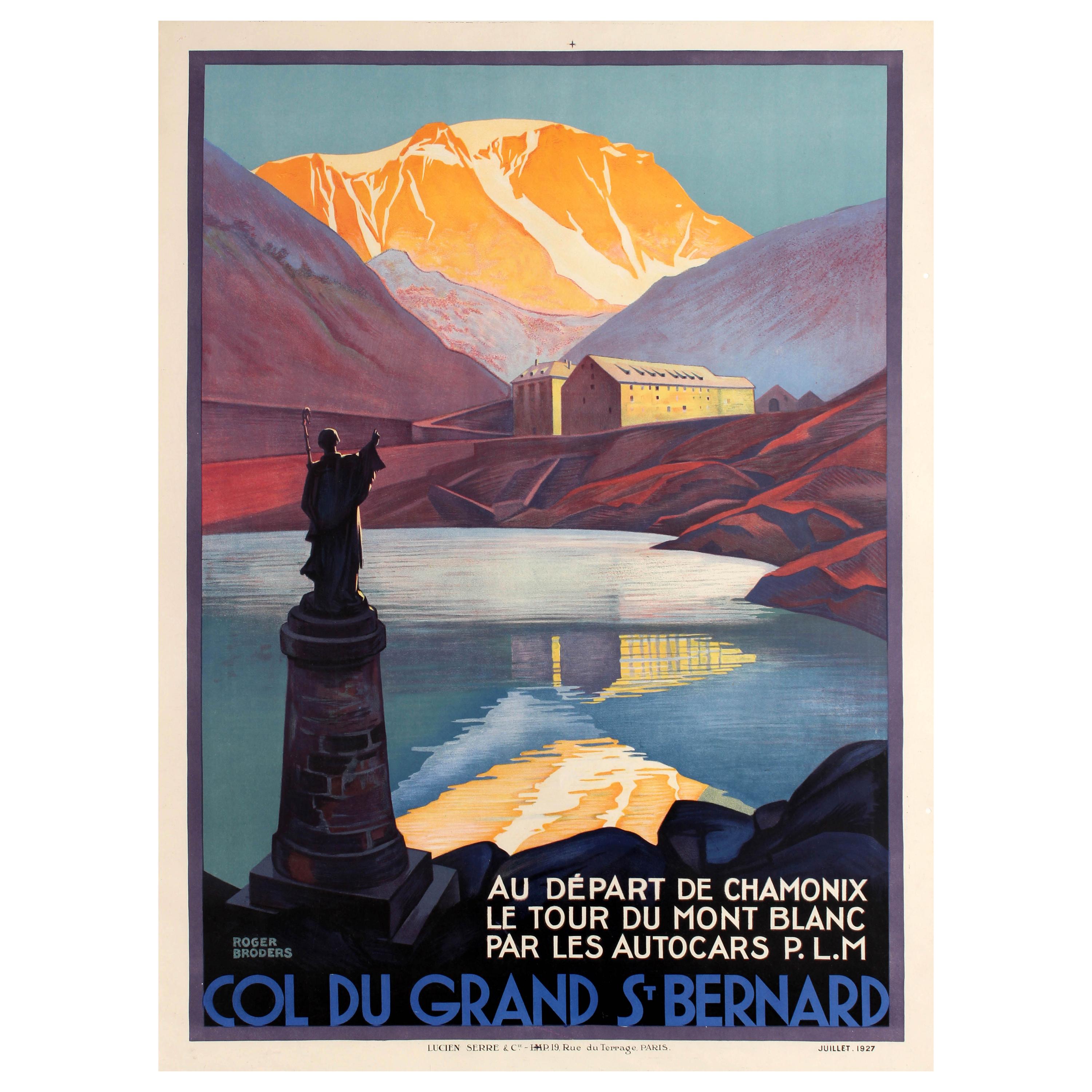 Original Vintage Poster by Broders Col Du Grand St Bernard Pass Mont Blanc PLM