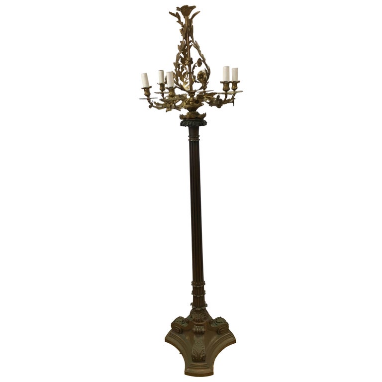 Neoclassical Bronze Candelabra Floor Lamp Torchiere Chandelier Style