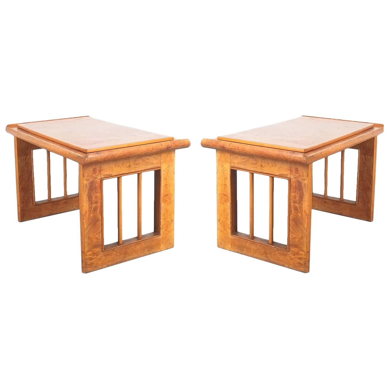 Art Deco Nightstands or Sofa Side Tables from Burl Wood, Italy, circa 1940