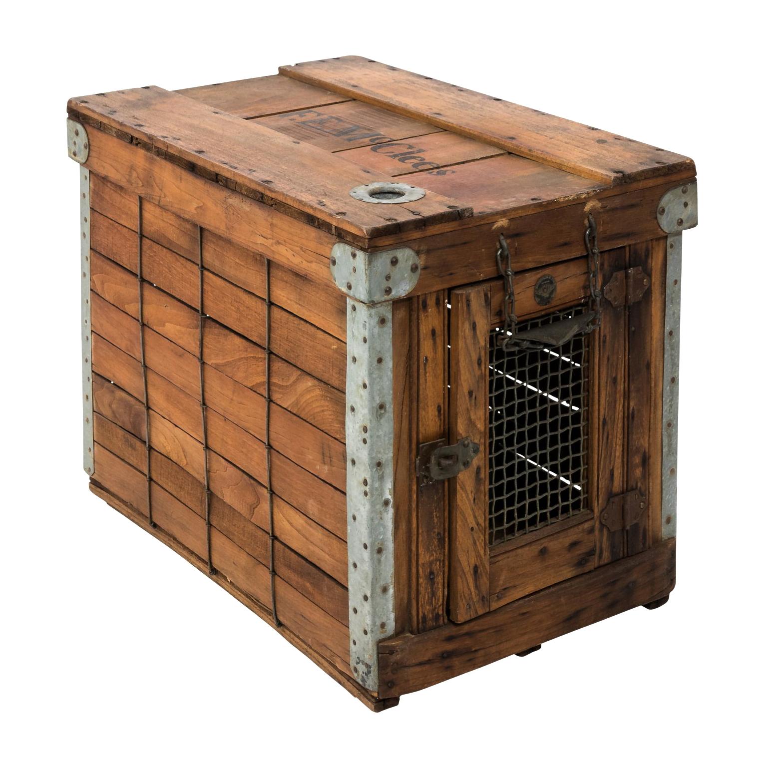 Early 20th Century Antique Wooden Dog Crate For Sale