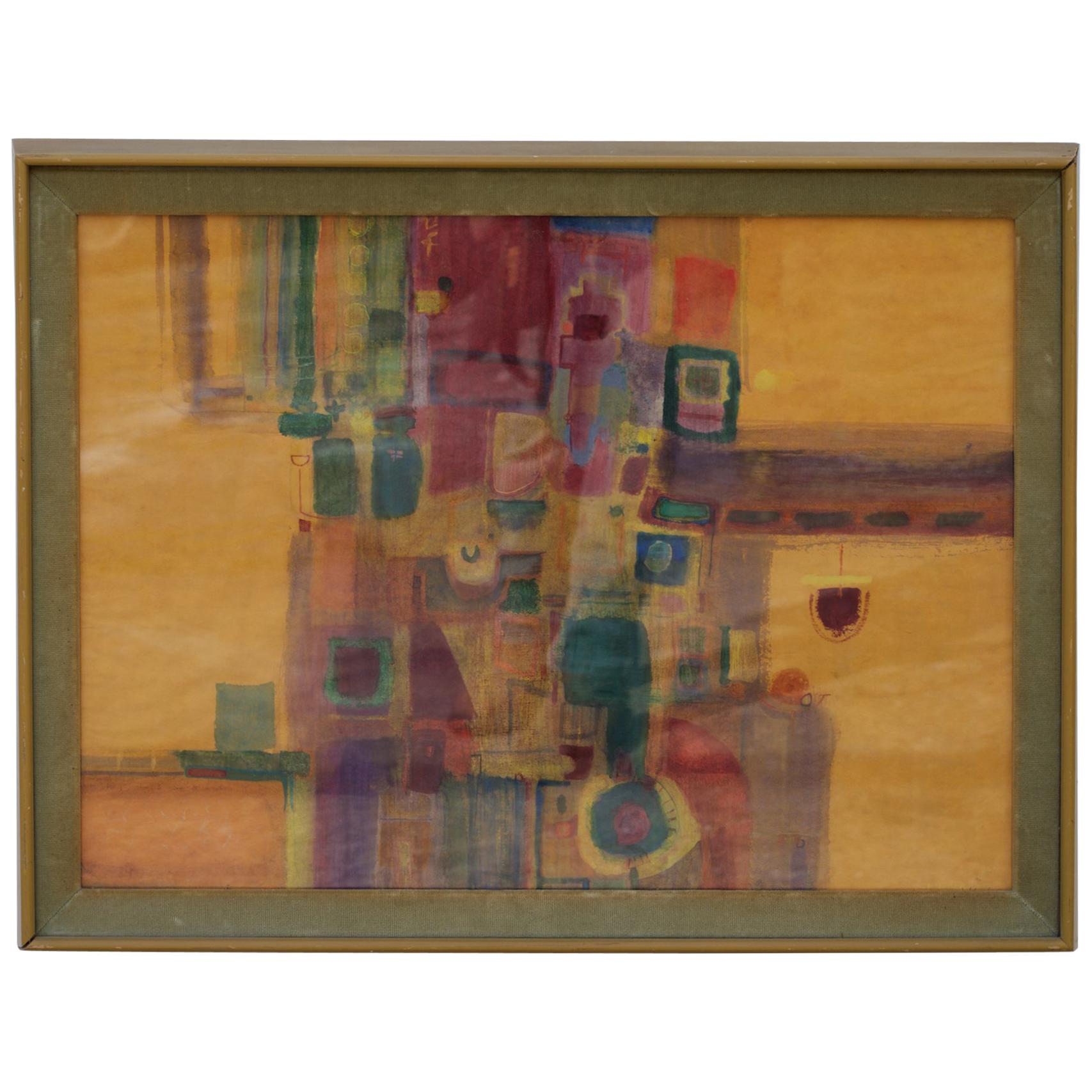 Mid-Century Modern Abstract Watercolor For Sale