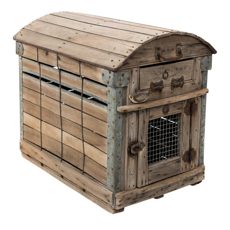 Early 20th Century Antique Wooden Dog Crate For Sale at 1stDibs