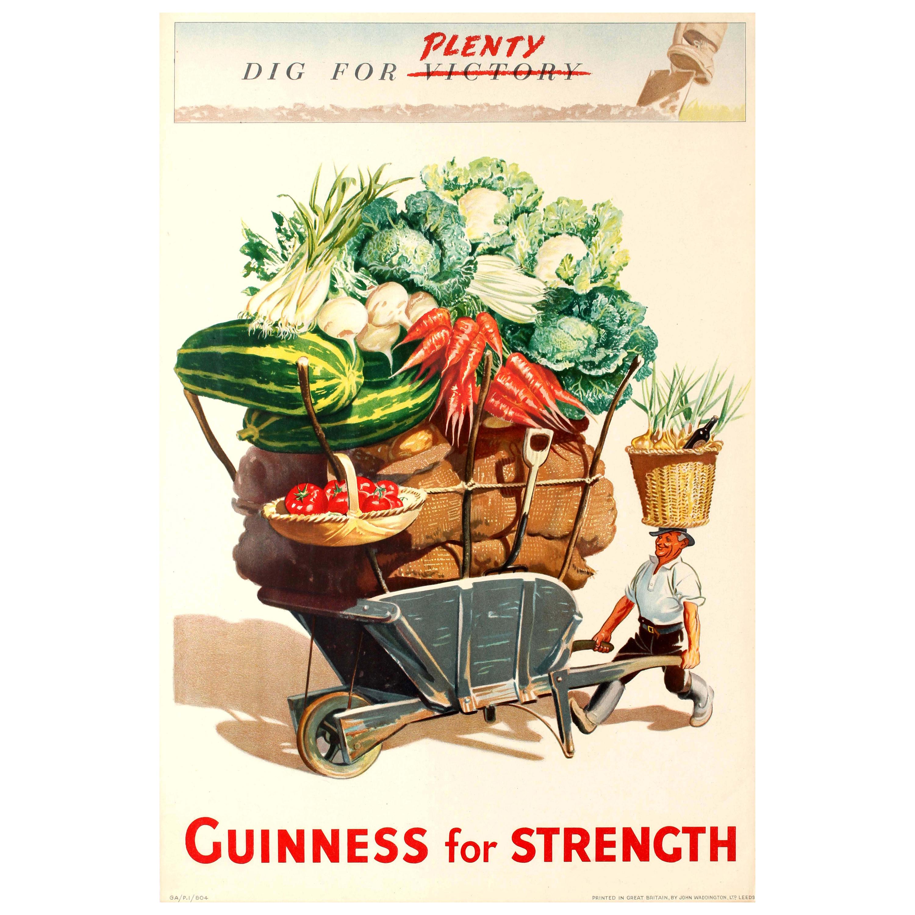 Original Vintage Guinness for Strength Dig for Plenty Victory WWII Drink Poster
