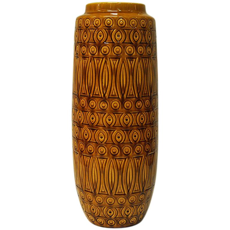 Big Yellow Ceramic vintage Inka Vase by Scheurich W. Germany, 1960s