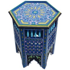 Moroccan Hexagonal Wooden End Table, Hand Painted 10