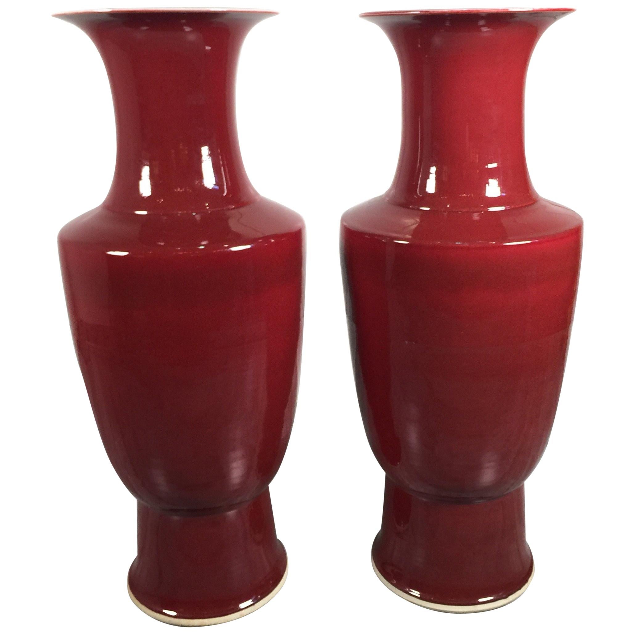 Large Pair of Sang-de-boeuf Porcelain Vases For Sale at 1stDibs