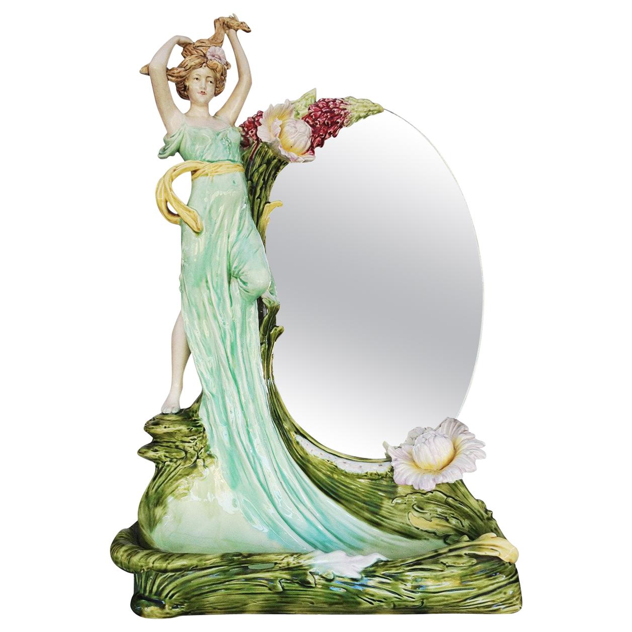 Hans Kieweg Art Nouveau Figural Vanity Mirror for Fraureuth