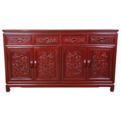 Vintage Chinese Carved Rosewood Sideboard Credenza
