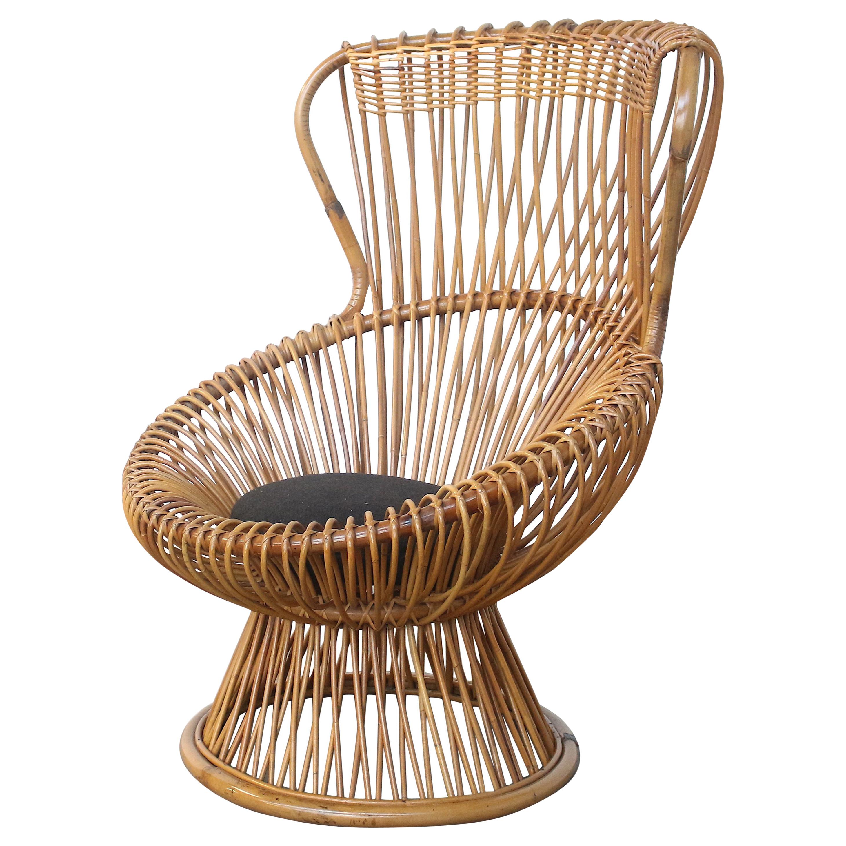 Franco Albini for Bonacina Rattan Margherita Chair with Original Cushion