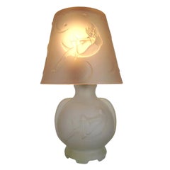Frosted Glass Crescent Moon Boudoir Lamp, circa 1920