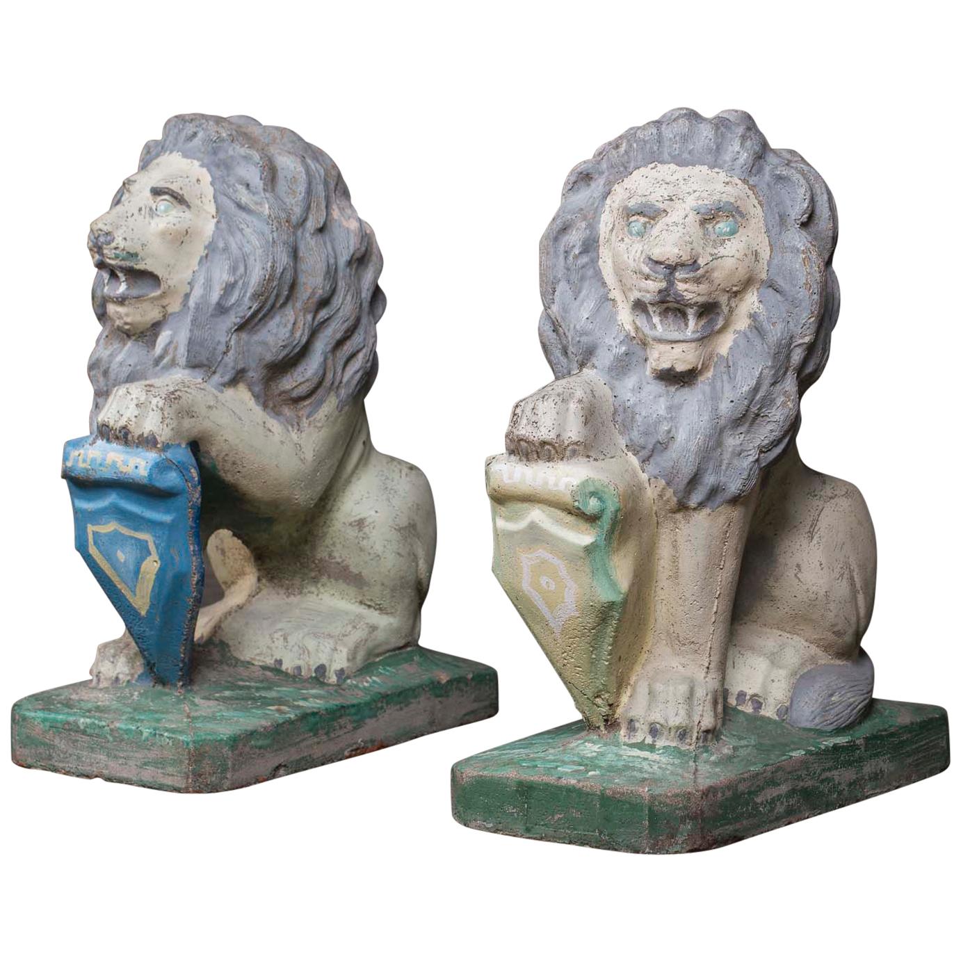 Pair of Vintage English French Garden Ornament Cast Stone Lions, circa 1930 For Sale