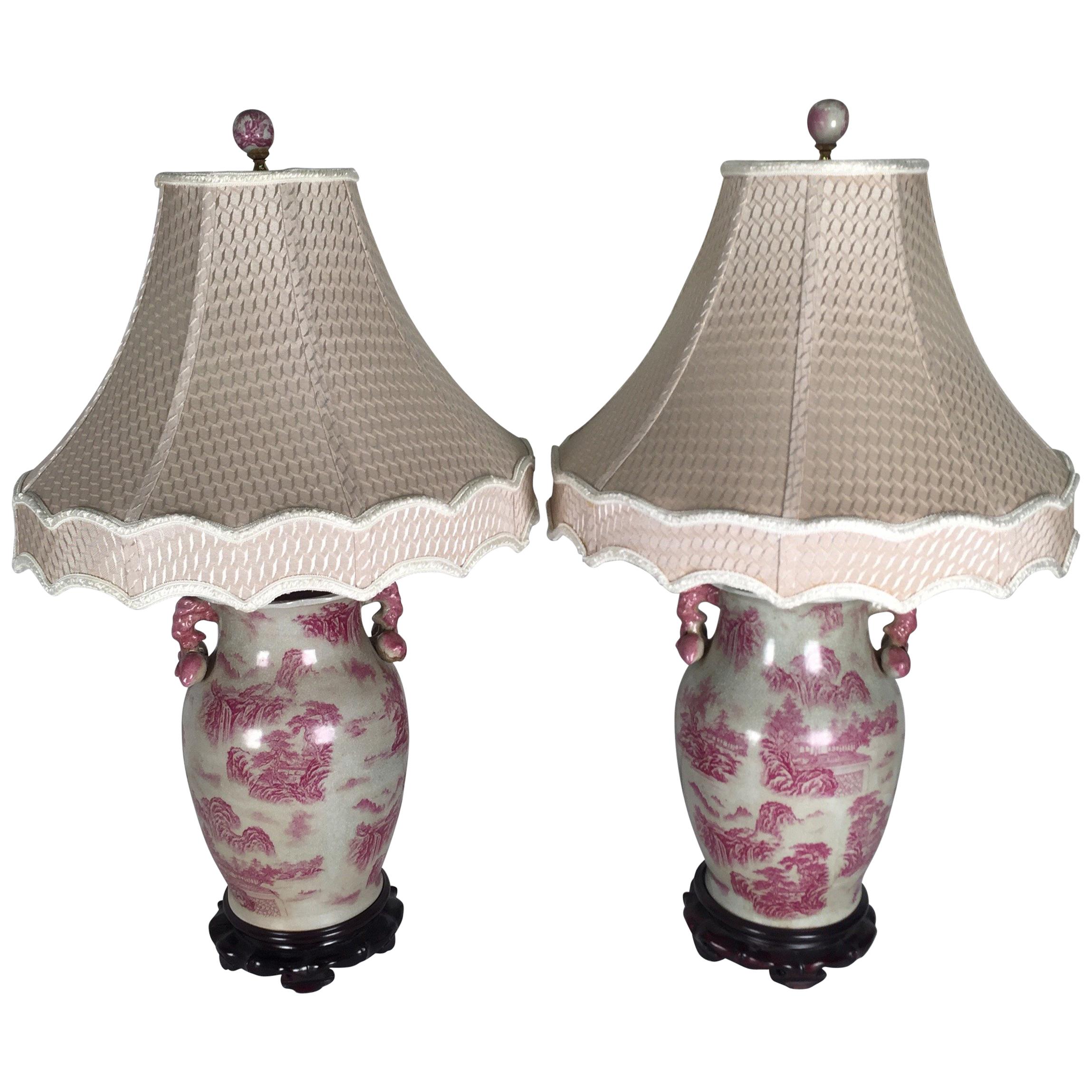 Pair of Chinese Chippendale Lamps with Shades