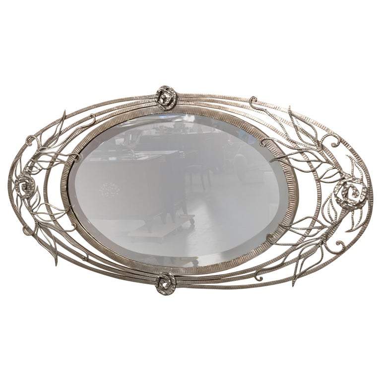 French Art Deco Geometric and Floral Wall Mirror For Sale