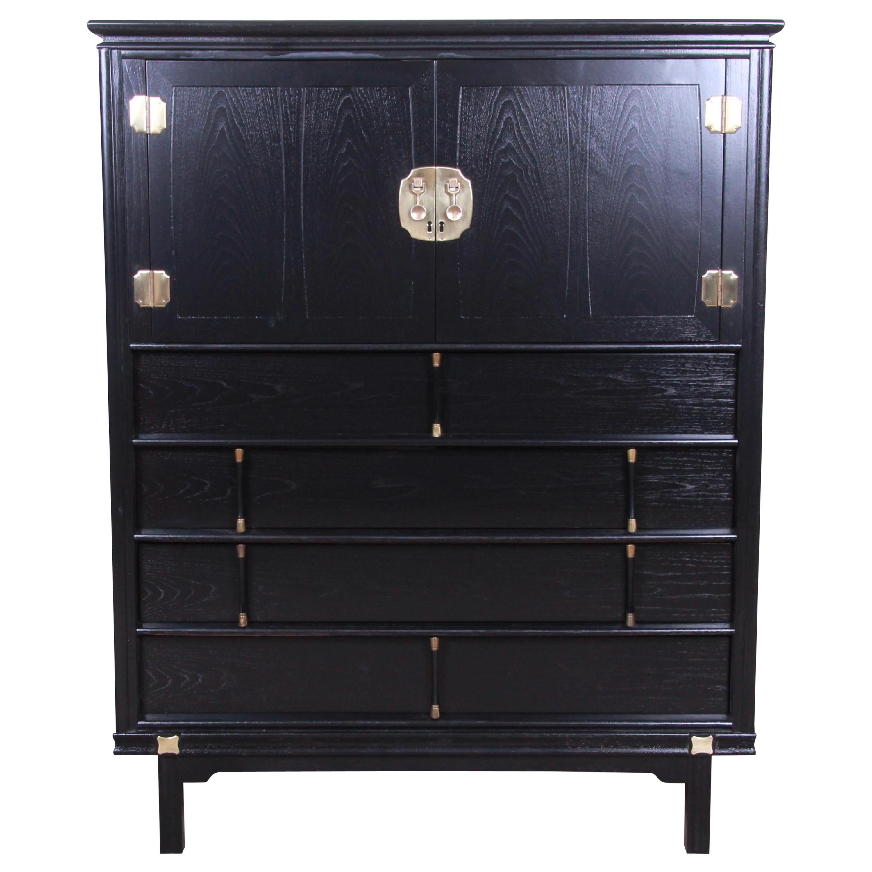 Tamerlane Collection Hollywood Regency Chinoiserie Ebonized Gentleman's Chest