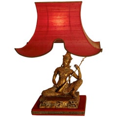 Used Gilded Bronze Seated Buddha Table Lamp