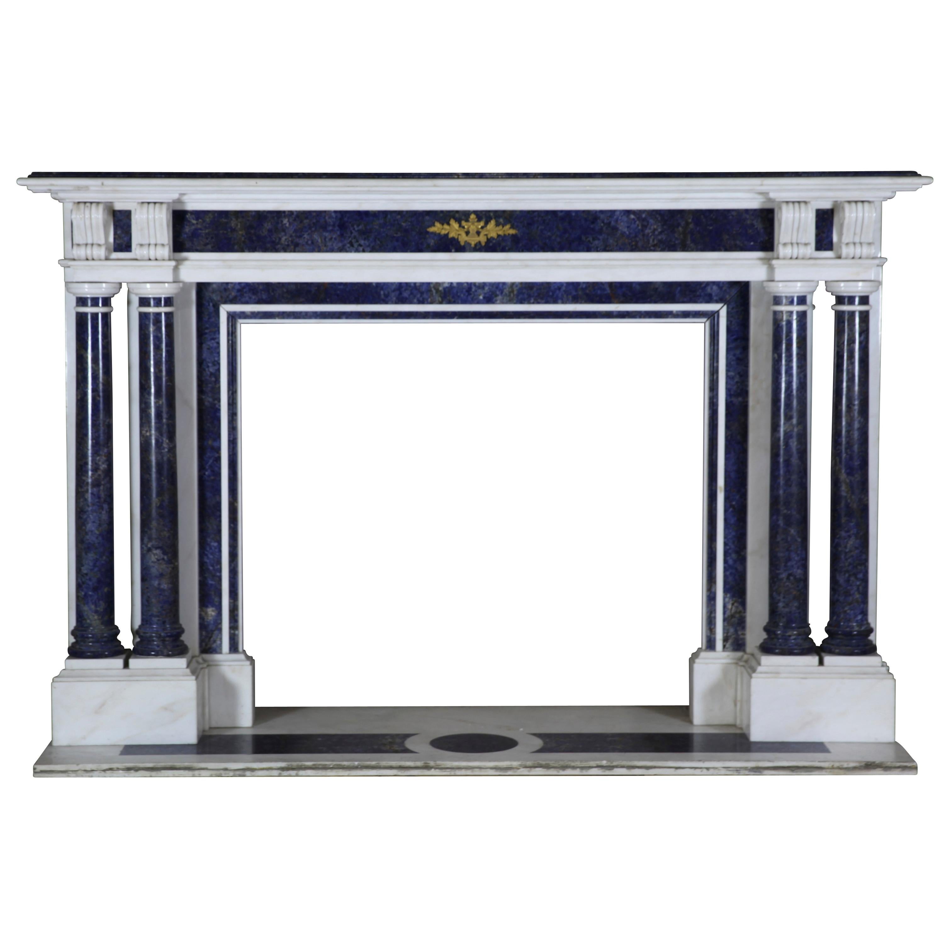 Blue and White Statuary Marble Antique Fireplace Surround For Sale