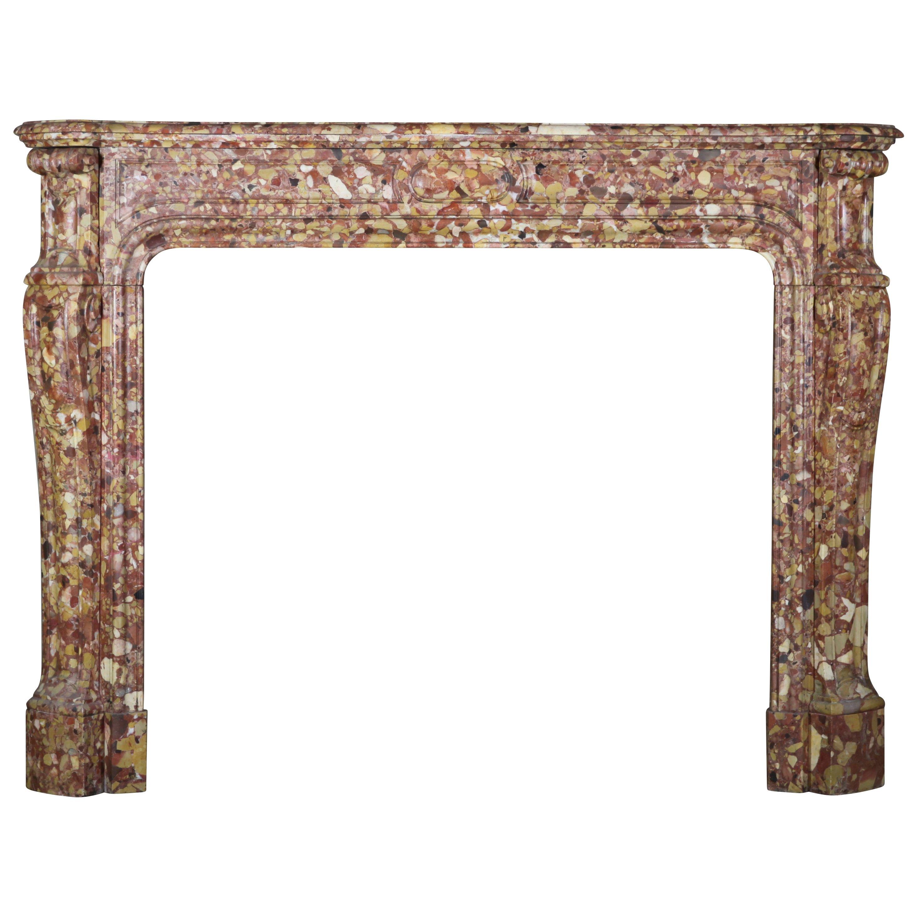 French Pompadour Antique Fireplace Surround in Breche d'aleppe Marble For Sale