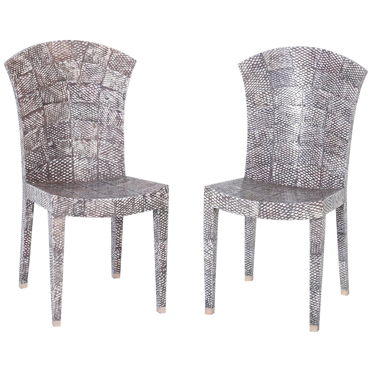 Pair of Midcentury Shagreen Covered Dining Chairs