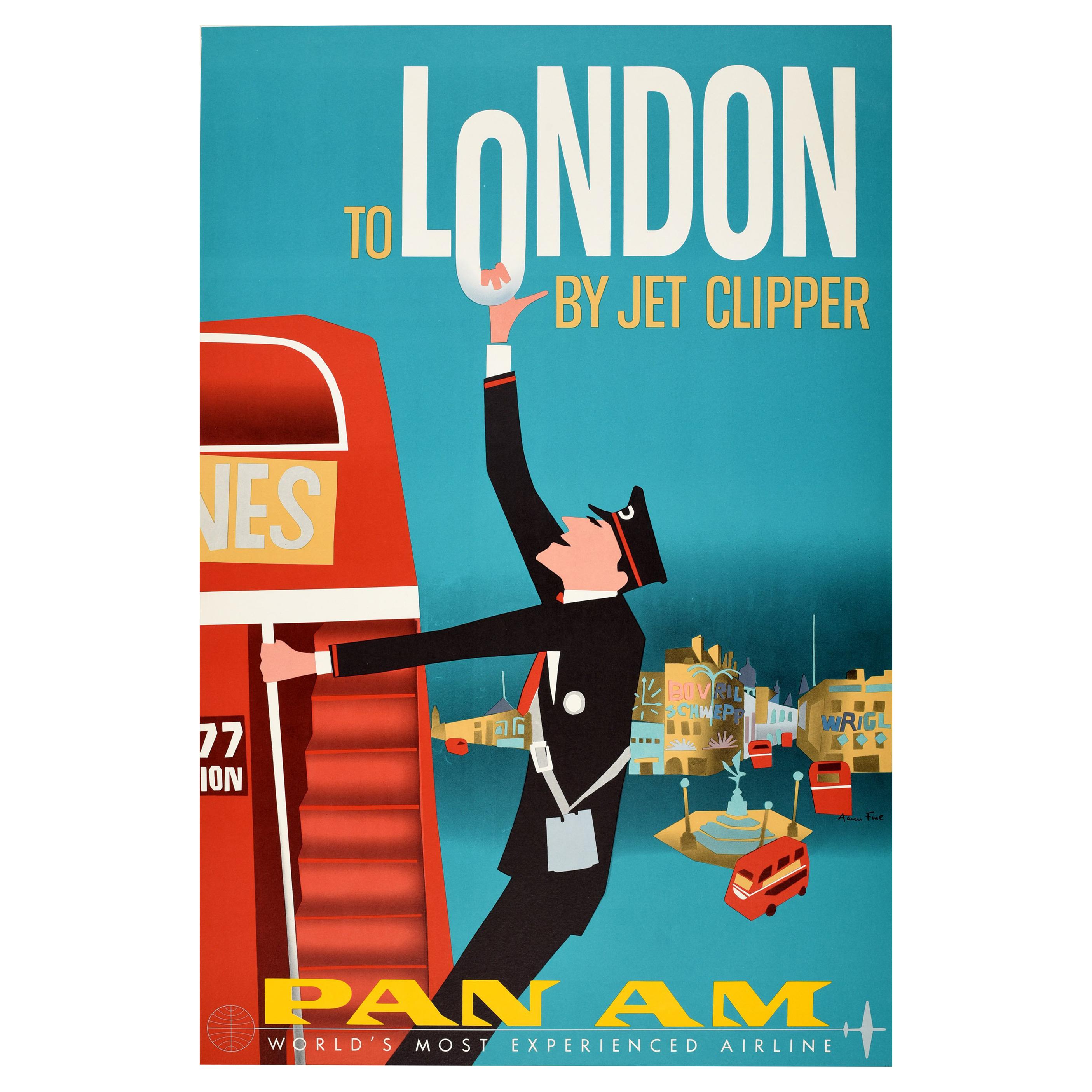 England Big Ben Lion Pan Am Vintage Airline Travel Art Poster Print 