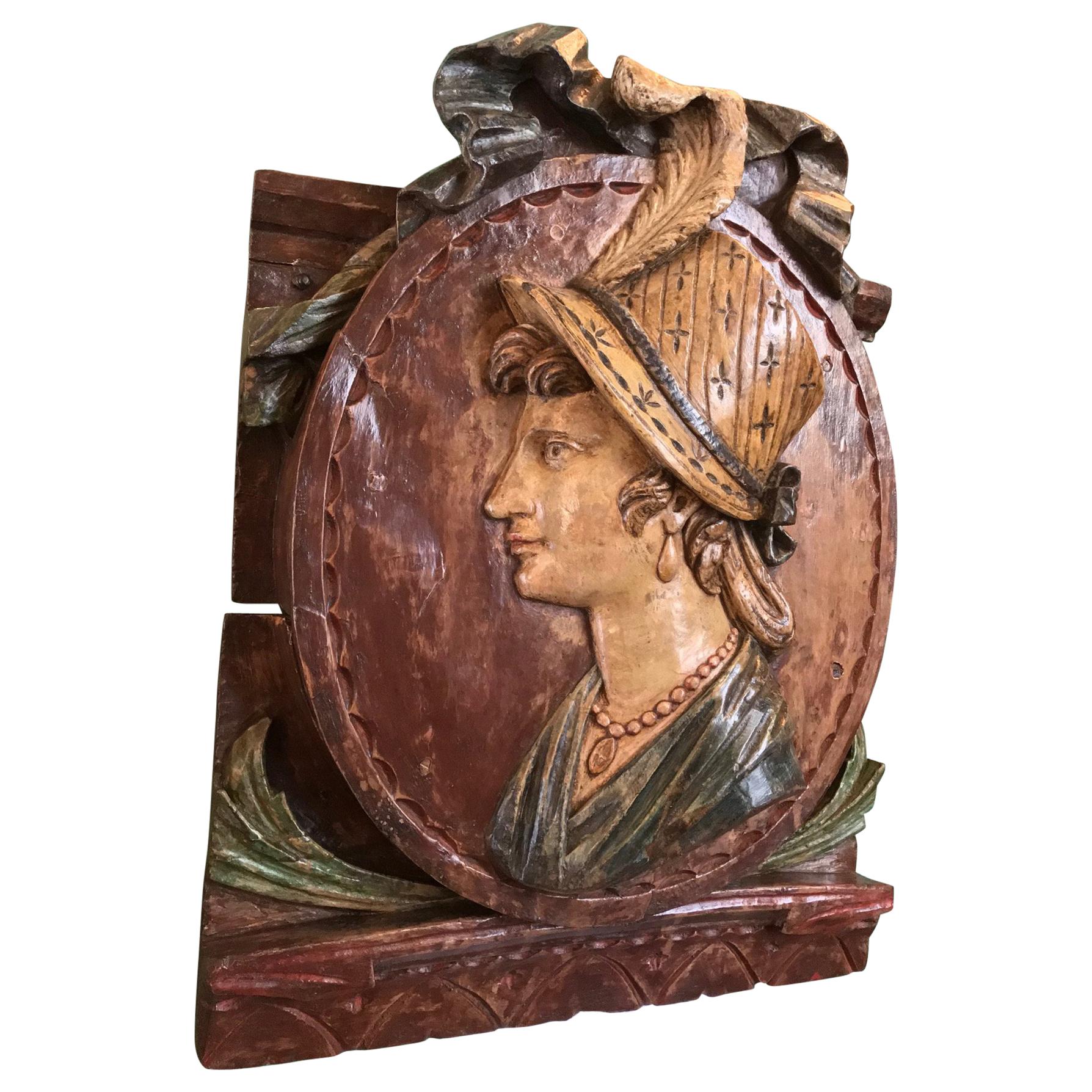 A.I.C. Medaglione a forma di chiatta Marittima Maria Legno Londra Placca d'Arte Antiques in vendita
