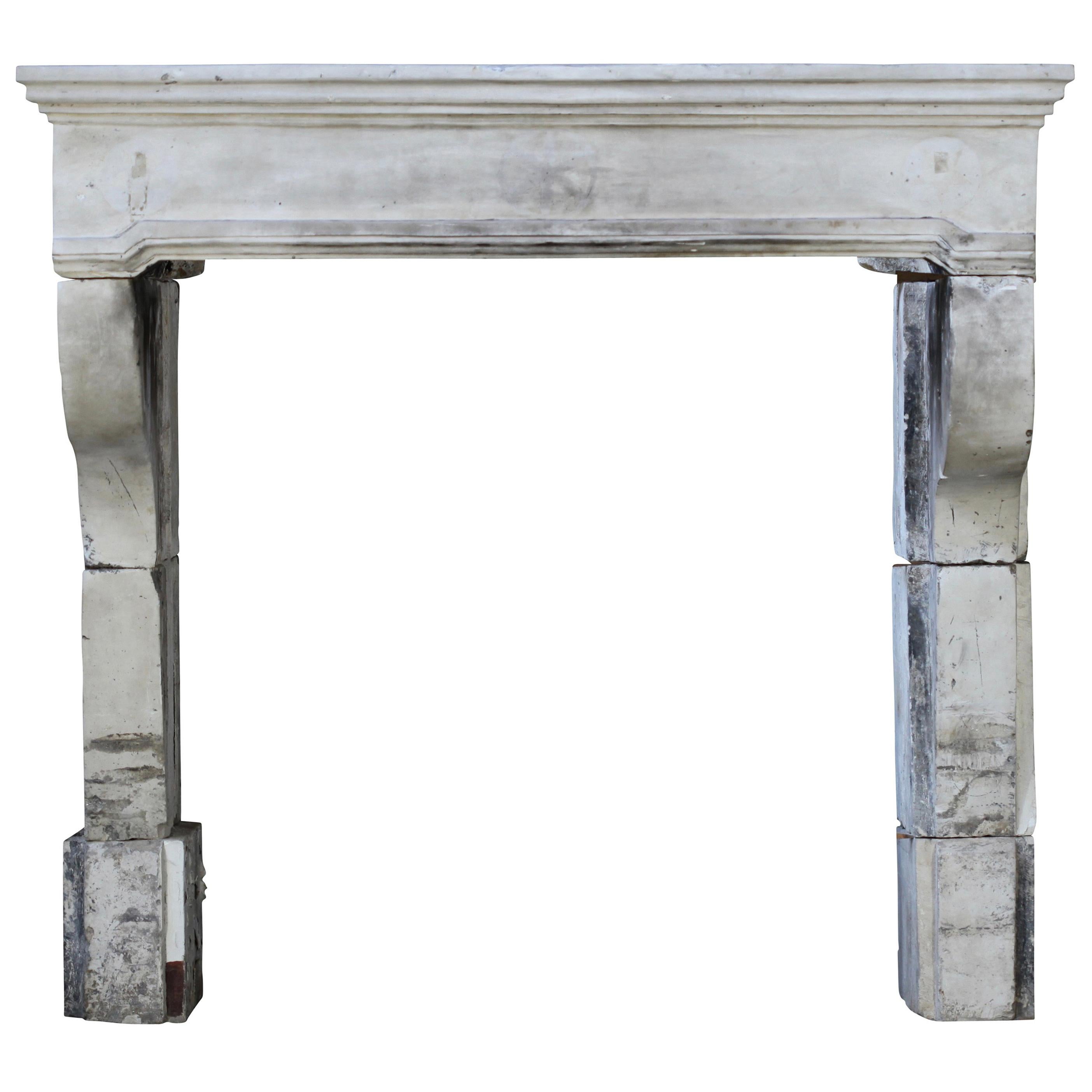 French Grand Country Limestone Antique Fireplace Surround