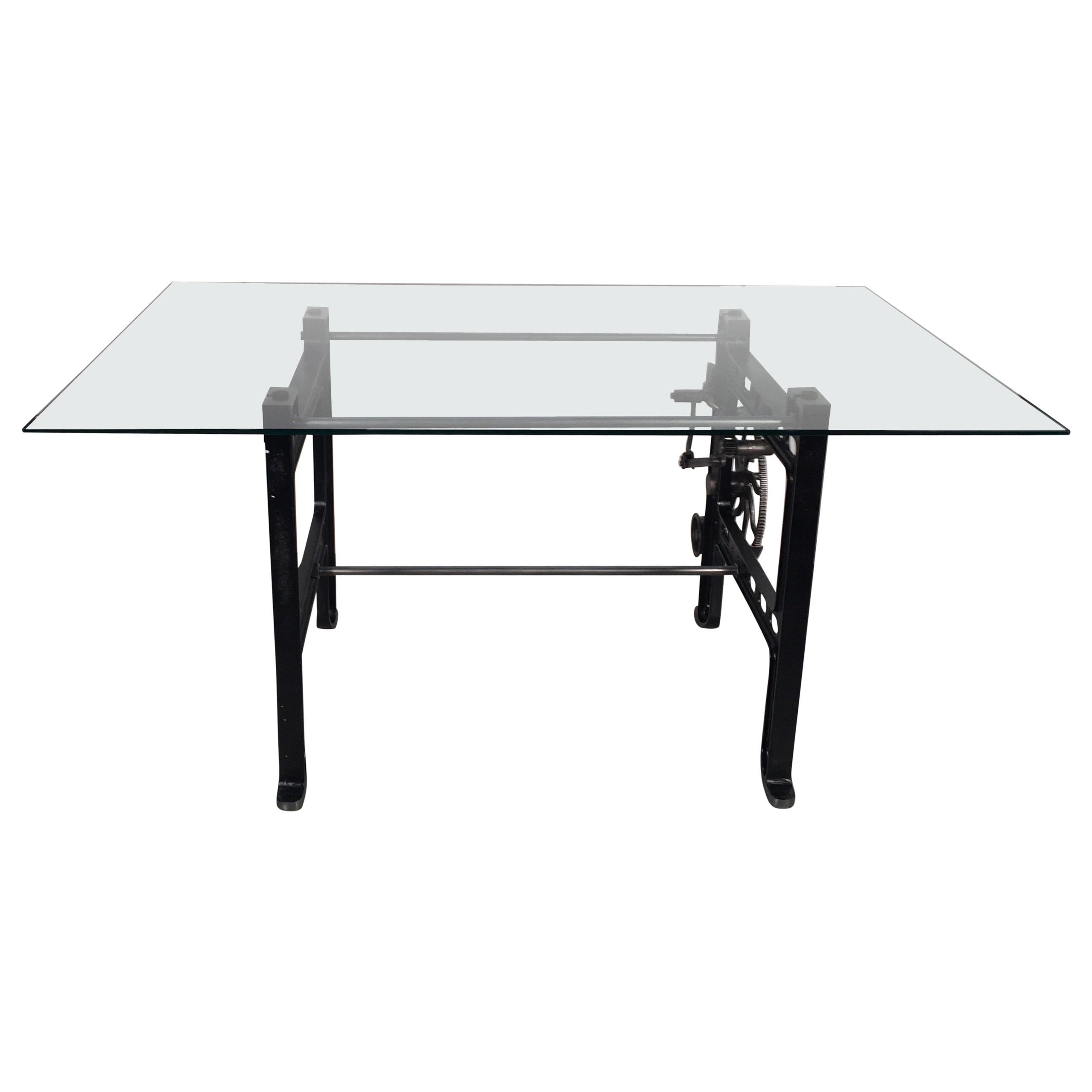 Industrial Gear Table with Glass Top