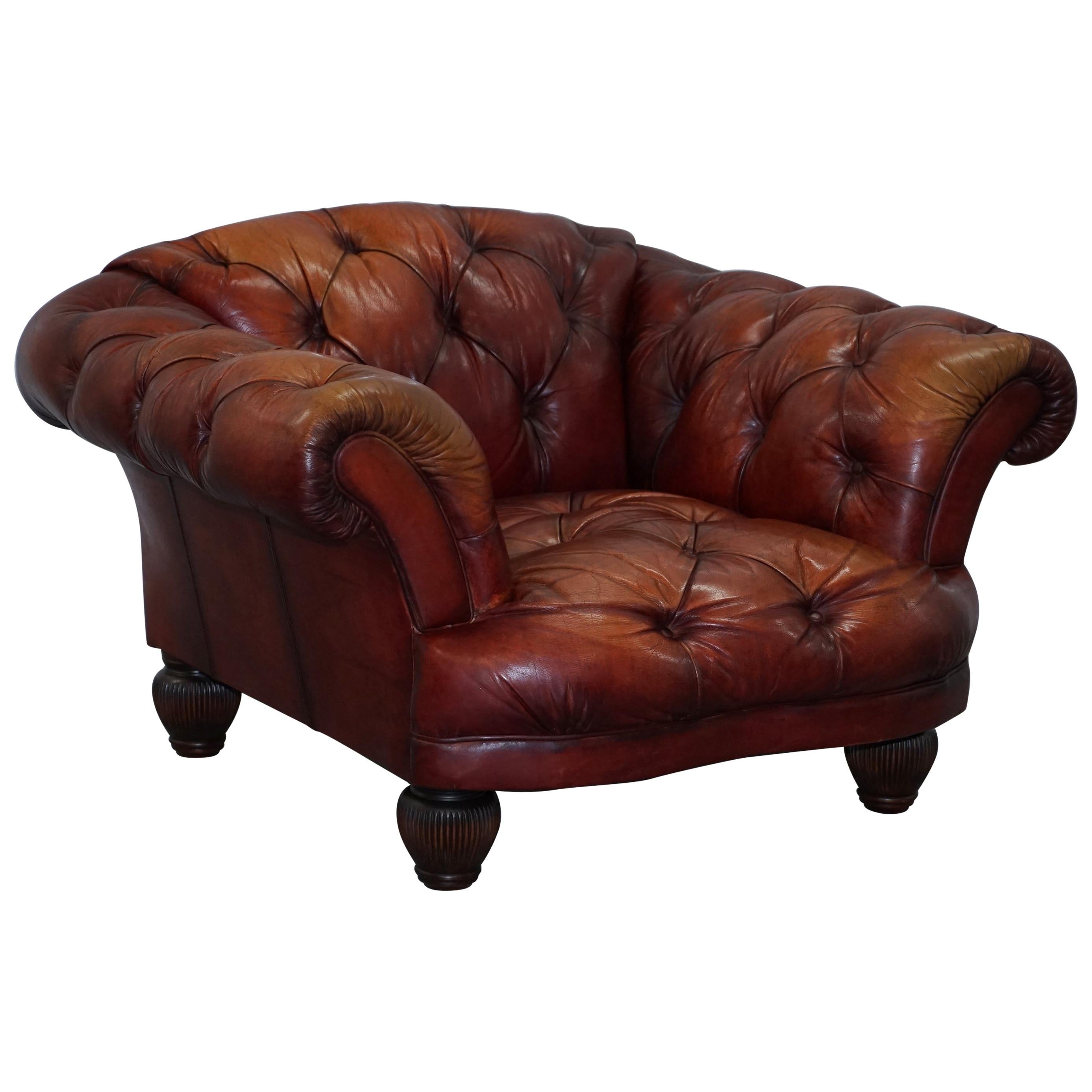 Tetrad Oskar Chesterfield Vintage Brown Leather Armchair Part of Suite