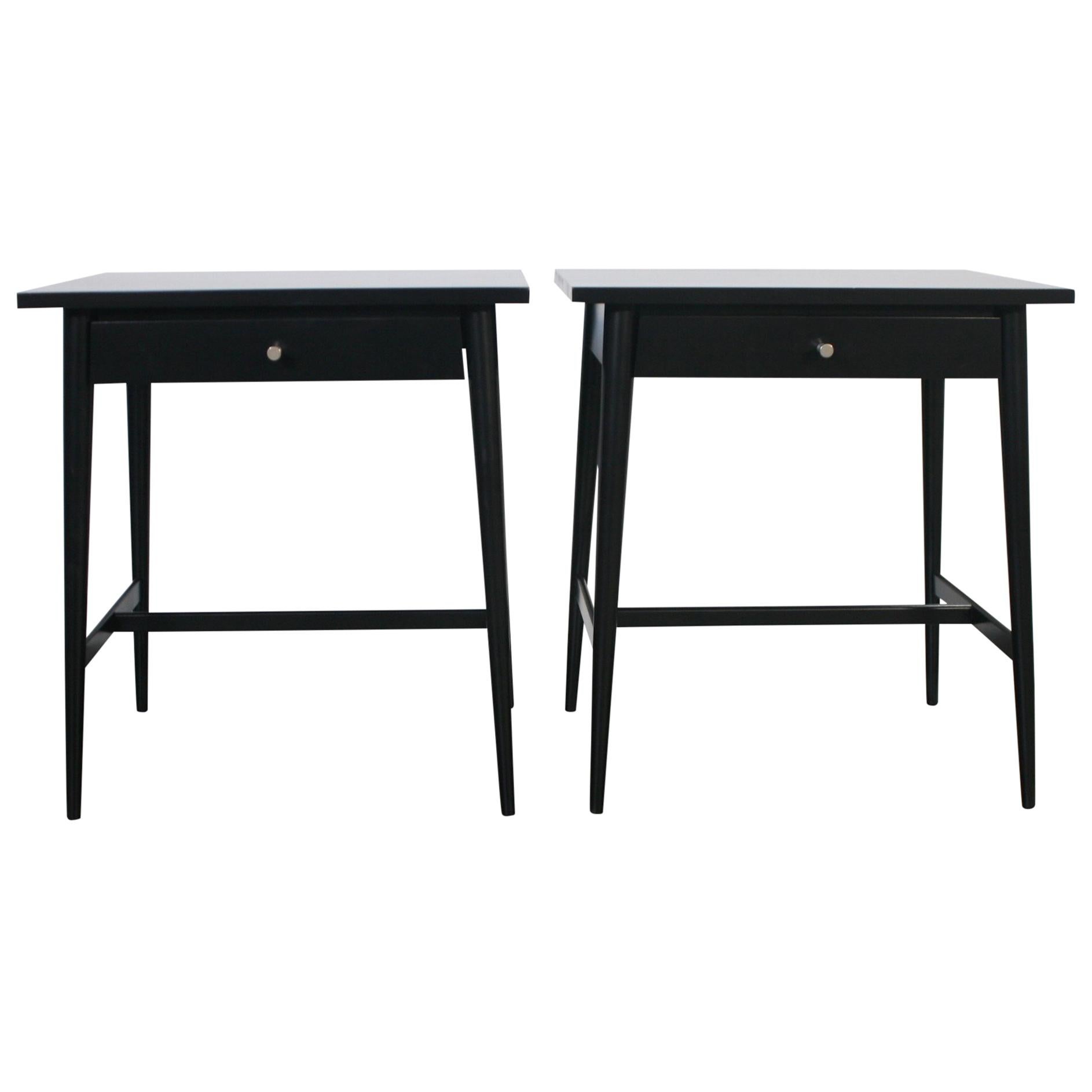 Midcentury Paul McCobb #1586 Nightstands Black Lacquer Finish Nickel Knobs