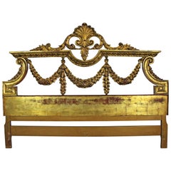 Vintage Louis XV Style French Gold Gilt Carved Fleur-De-Lis King Size Headboard