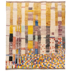 Contemporary Abstract Yellow, Red and Blue Moroccan Wool Rug