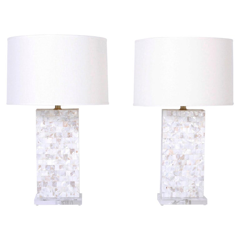 Midcentury Mother Of Pearl Table Lamps, White Mother Of Pearl Floor Lamp