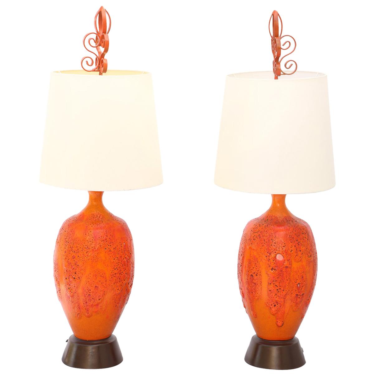Pair of Vintage Lava-Glazed Table Lamps in the Manner of Otto Natzler