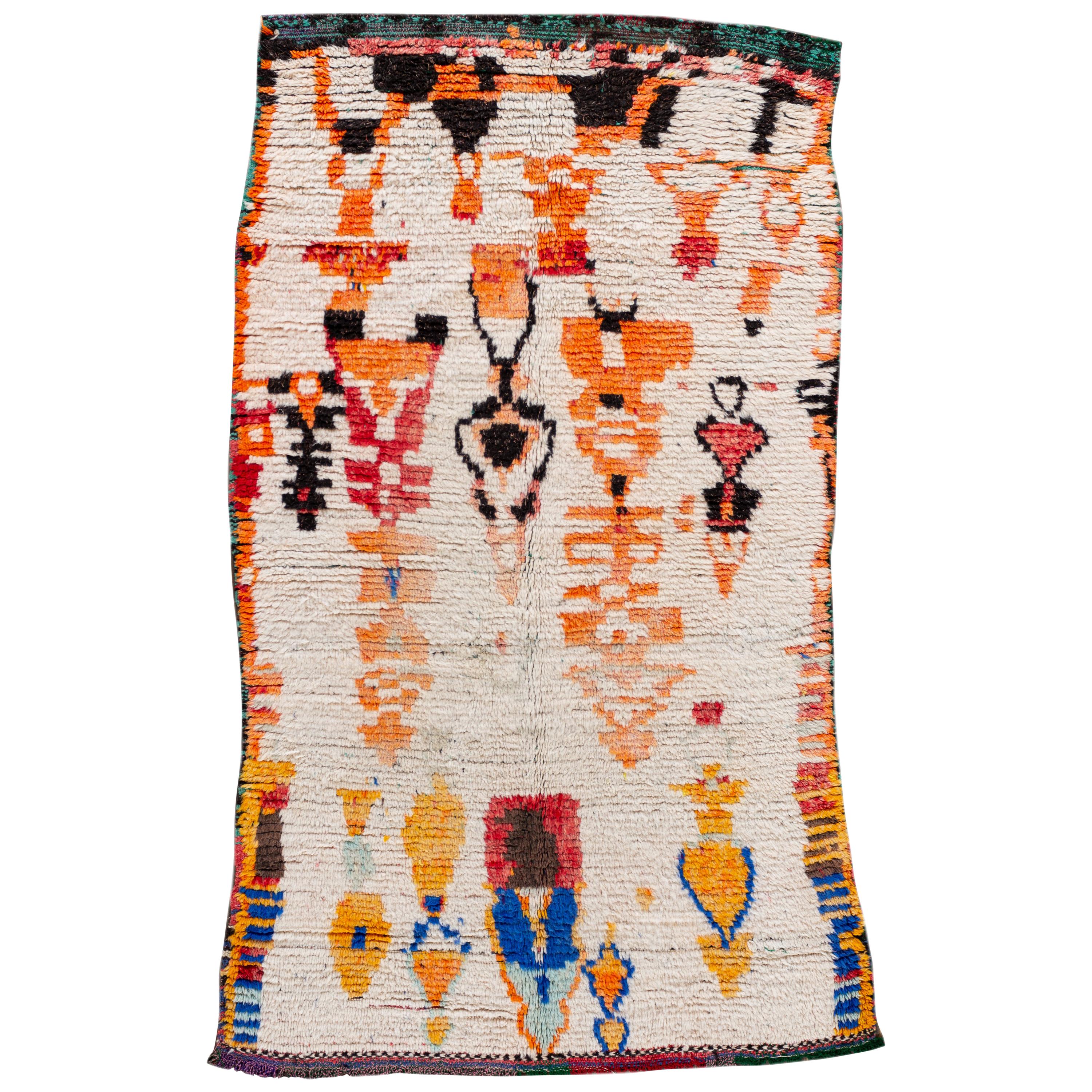 Vintage Tribal Ivory Moroccan Wool Scatter Rug