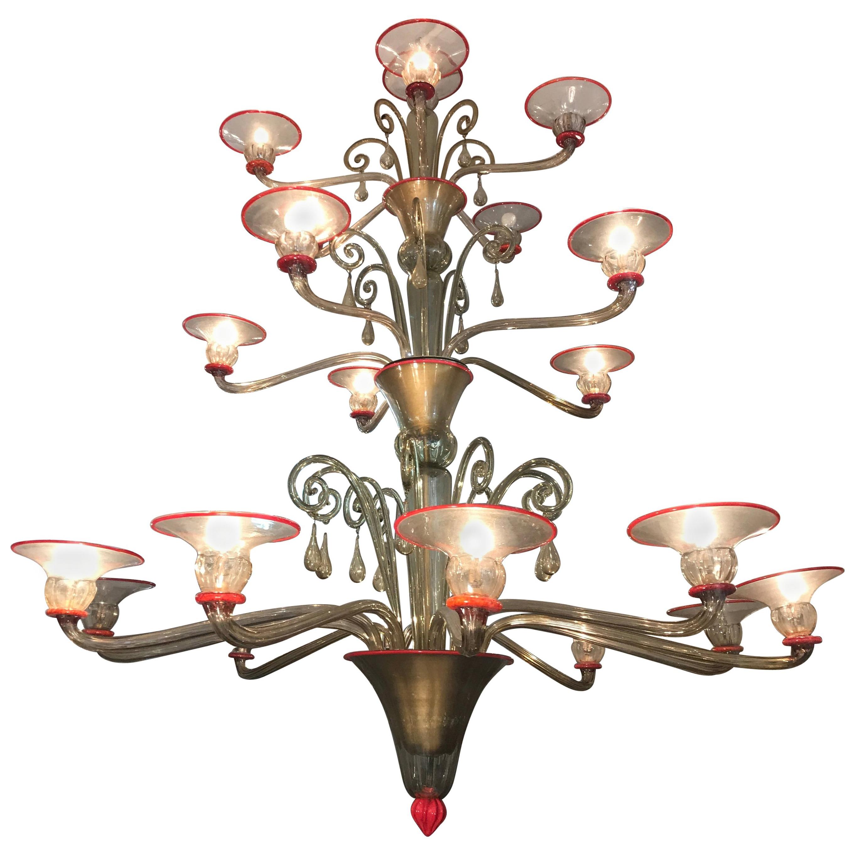 Art Deco Venini Murano Glass Majestic Chandelier by Napoleone Martinuzzi, 1930