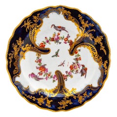 Chelsea Rococo Porcelain Mazarine Blue Plate with Birds and Flowers, 1759-1768