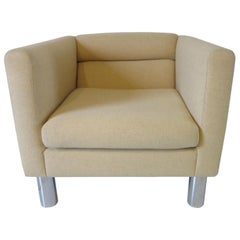 Retro 1970s Designer Upholstered Cube Side Chair by David Edward