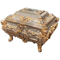 19th Century French Bombe Silver on Copper Ornate Repousse Jewelry Casket