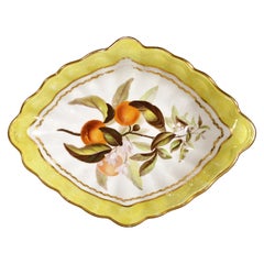 Antique 18th-Century Derby Porcelain Yellow-Ground Botanical Dish, Pattern #216
